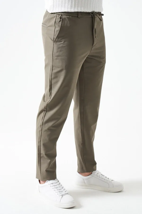 Erkek 2916-Haki Beli Yarım Lastikli ve Fermuarlı Yerli Teknik SRN42 Kumaş Pantolon