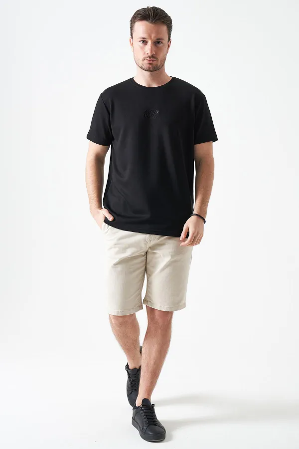 T-shirt noir à col rond en modal pour homme avec imprimé ours origami