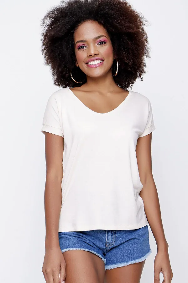 Kadın Taş V Yaka Geniş Salaş Tişört