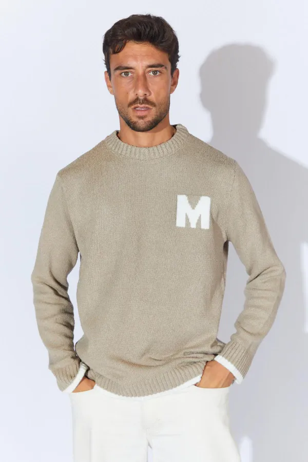 Erkek Vizon Bisiklet Yaka Buklet Kazak