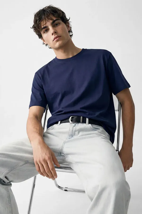 Erkek Lacivert Bisiklet Yaka Modal Basic Tişört