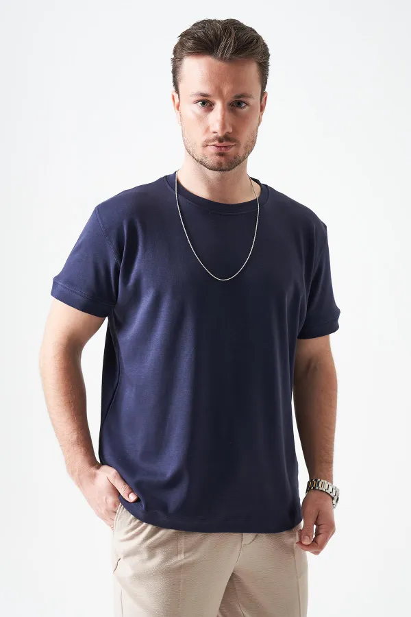 Erkek Lacivert Bisiklet Yaka İnterlok Basic Tişört