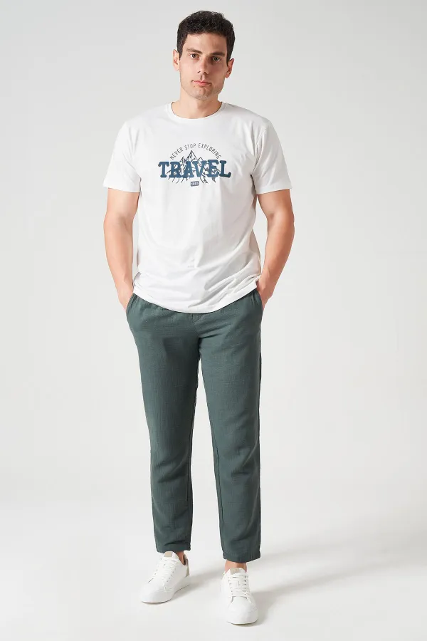 Erkek Çam Yeşili Bel Bağlamalı Müslin Pantolon