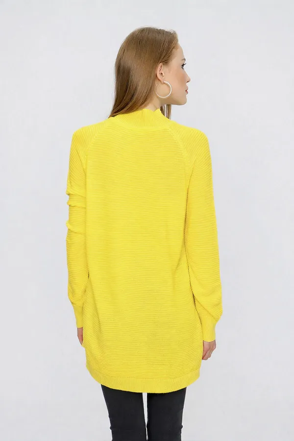 Kadın Açık Sarı Önü Pencereli Triko Kazak
