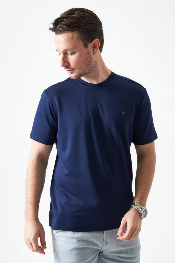 T-shirt basique bleu marine à col rond pour homme