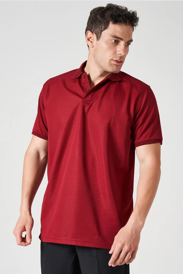 Erkek Bordo Ayaklı Yaka Ottoman Basic Tişört