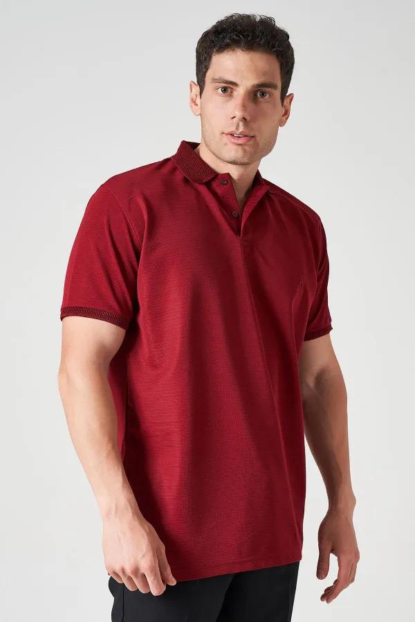 Erkek Bordo Ayaklı Yaka Ottoman Basic Tişört