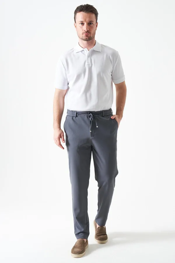 Erkek 4074-Antrasit Beli Yarım Lastikli Pike Basic Pantolon