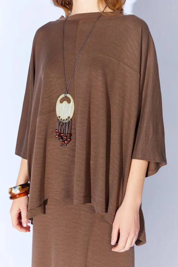 Kadın Kahve 172 Düşük Kol Bluzlu Uzun Pike Modal Etekli Takım