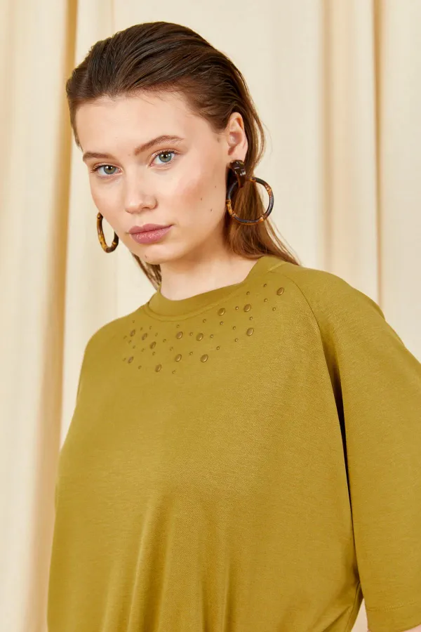 Women's Olive Green 164 Raglan Sleeve Tie Hem Blouse and Skirt Modal Set