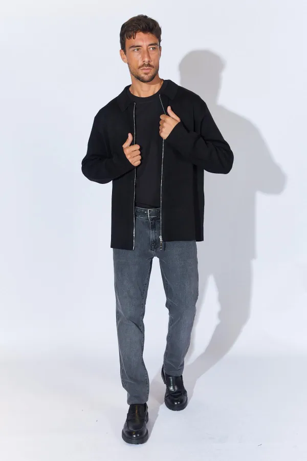 Gilet zippé en acrylique double face noir et gris pour homme