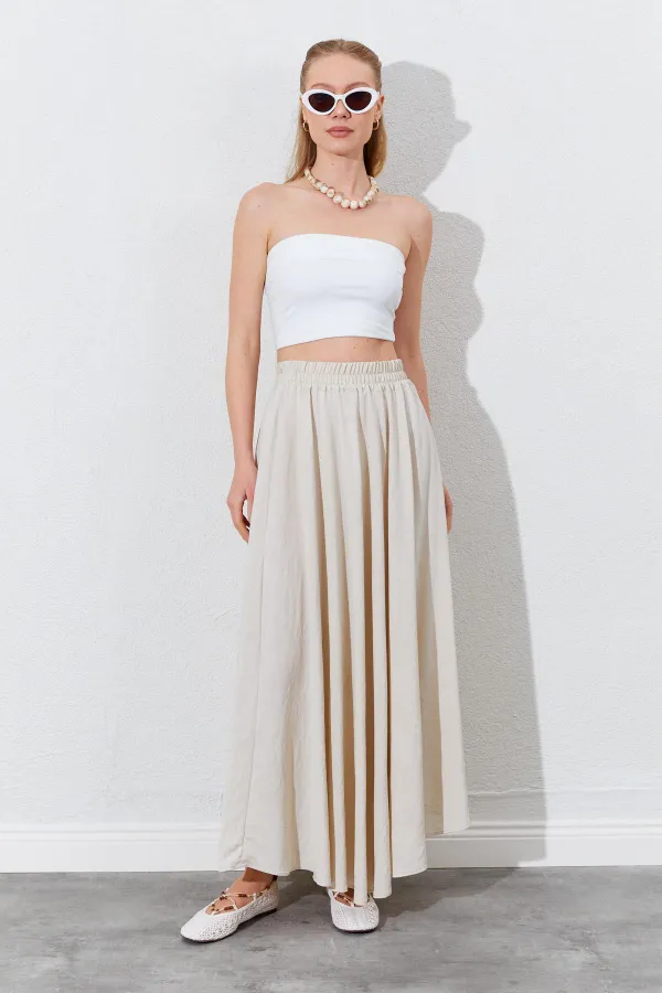 Kadın Taş Beli Lastikli Kloş Uzun Etek