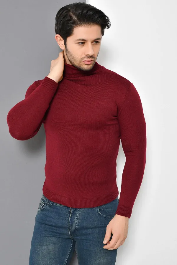 Pull basique à col roulé bordeaux pour homme