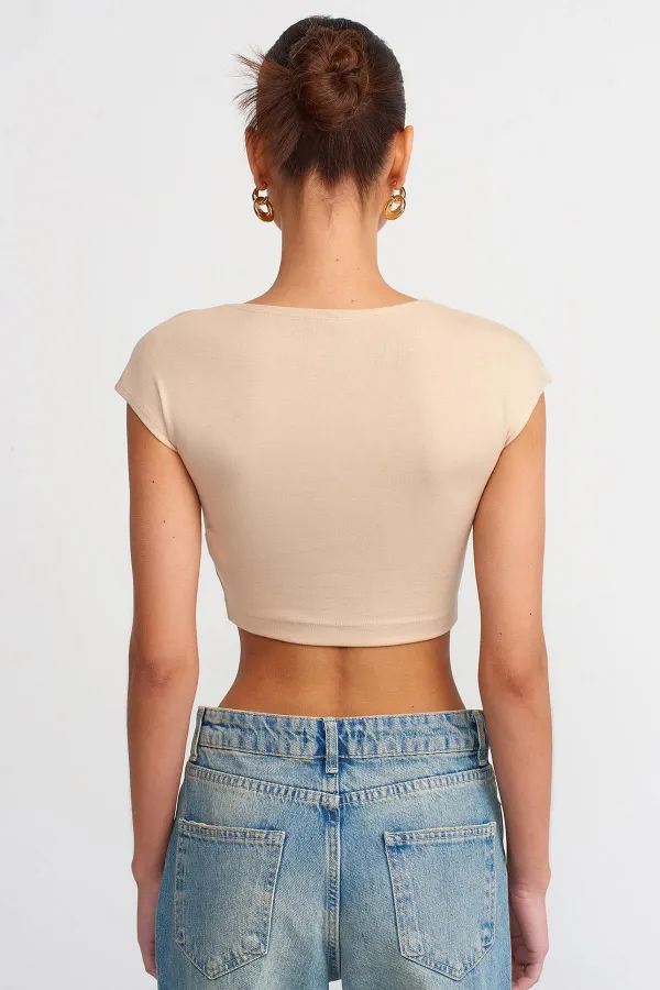 T-shirt court côtelé en lycra pour femme Stone (25608)