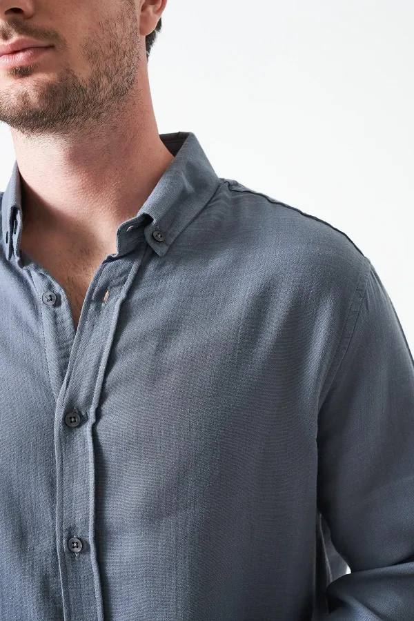 Erkek Antrasit Uzun Kol Regular Basic Müslin Gömlek