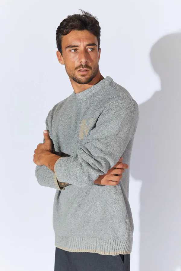Pull Homme Bouclé Col Ras-du-Cou Anthracite