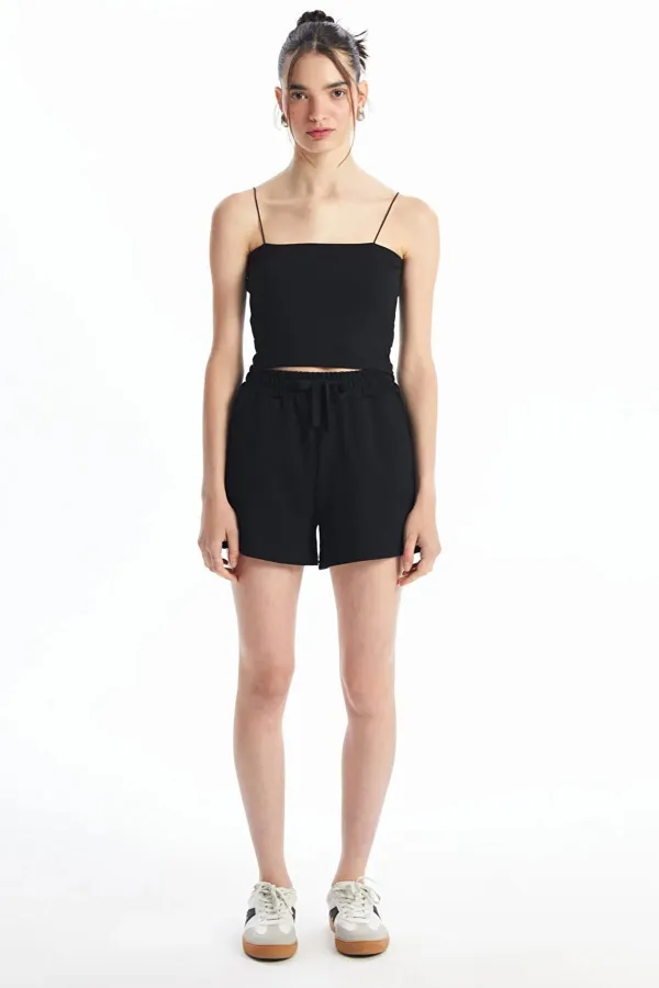 Kadın Siyah Spagetti Askılı Gloplu Bustiyer