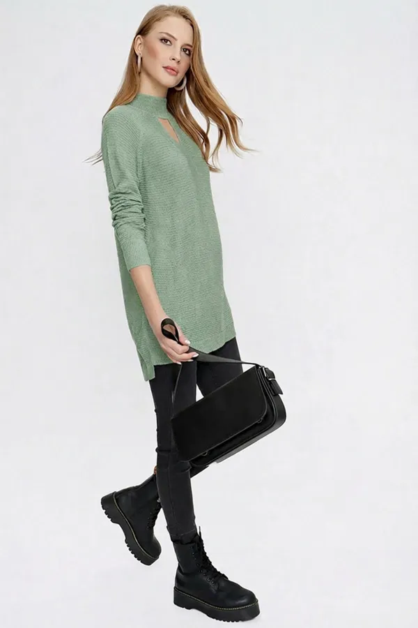 Kadın Çağla Önü Pencereli Triko Kazak