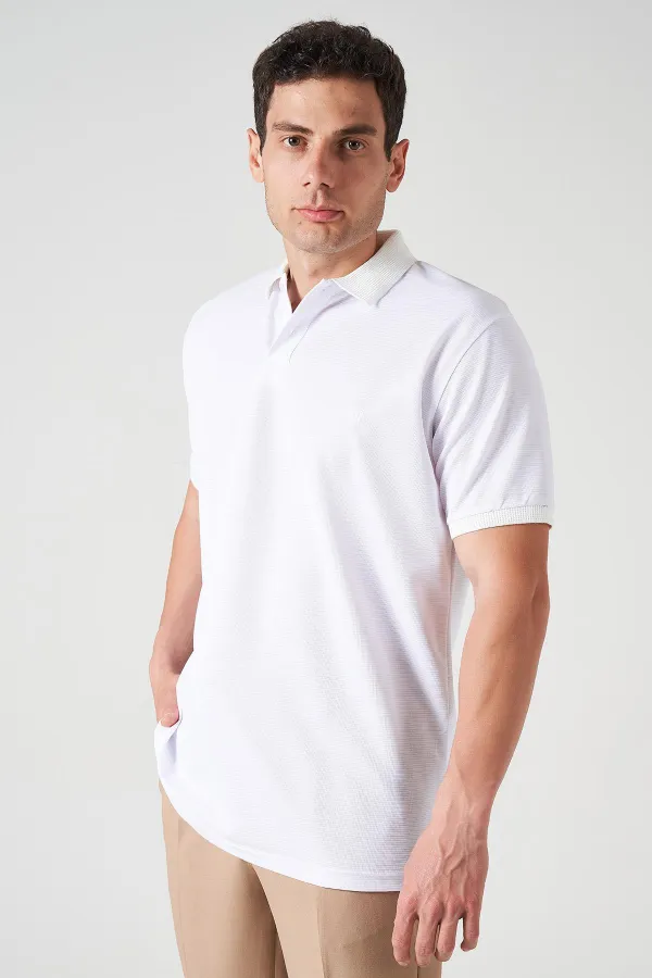 Erkek Beyaz Ayaklı Yaka Ottoman Basic Tişört