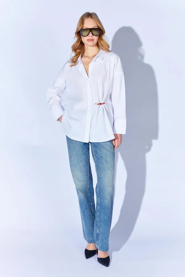 Kadın Beyaz Önü Kısa Arkası Uzun Oversize Poplin Gömlek