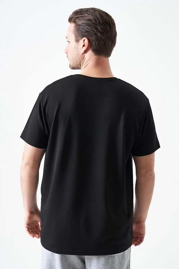 T-shirt noir à col rond pour homme, imprimé modal Overdose