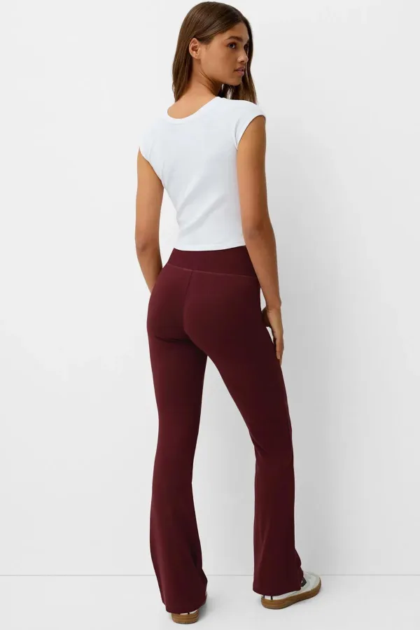 Women's Burgundy High Waist Spondex Fabric Flare Fleece Leggings