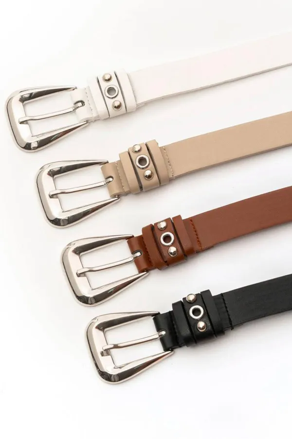 Kadın Bej 2.5 Cm Köprü Detaylı Kemer