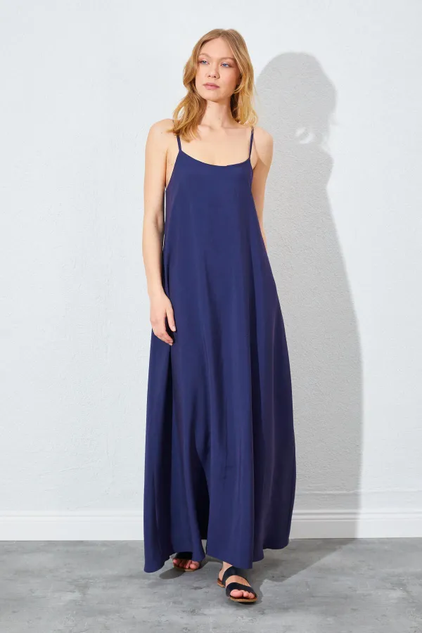 Kadın Lacivert U Yaka Salaş Modal Elbise