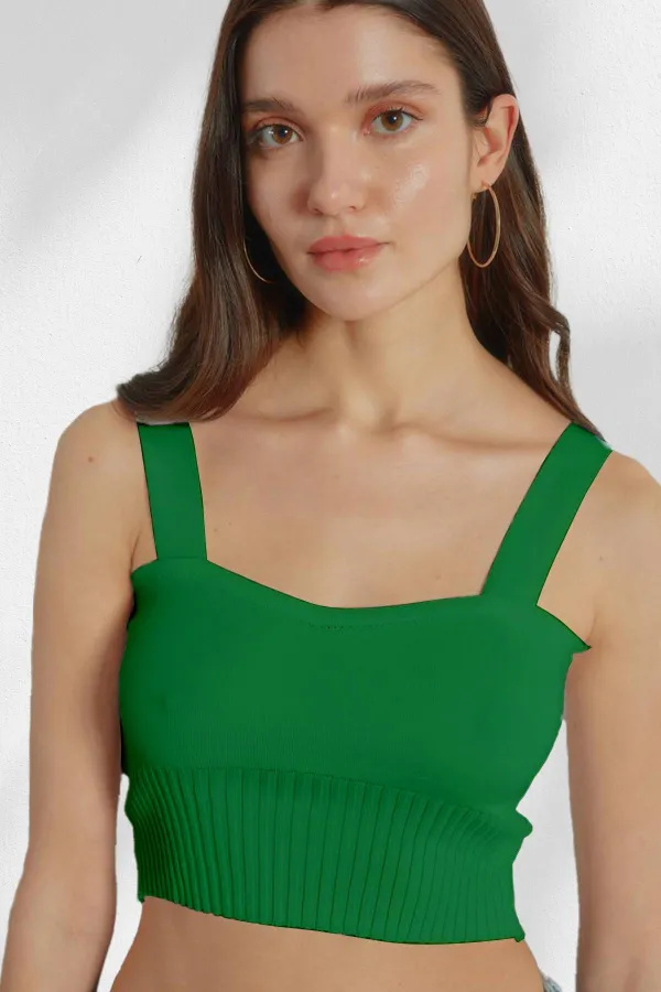 Kadın Yeşil Askılı Crop Atlet