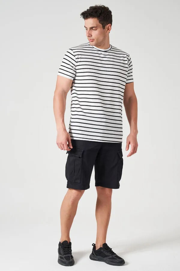 Erkek Siyah Bisiklet Yaka Ringel Mini Waffle Tişört