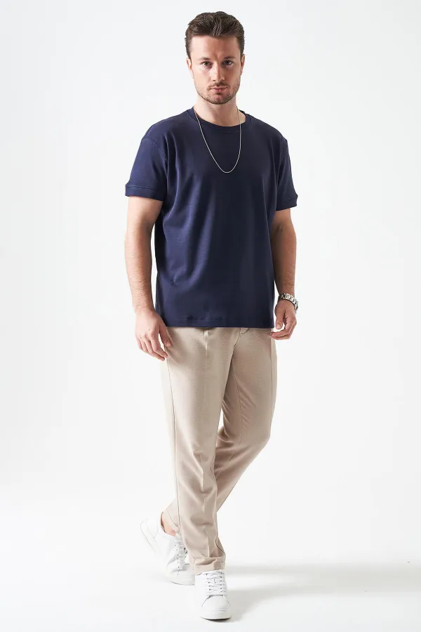 Erkek Lacivert Bisiklet Yaka İnterlok Basic Tişört