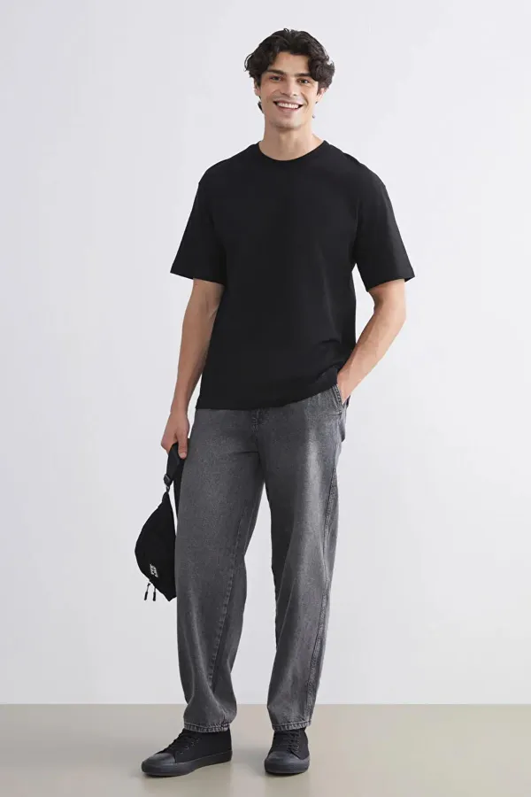 Erkek Siyah Bisiklet Yaka Modal Basic Tişört