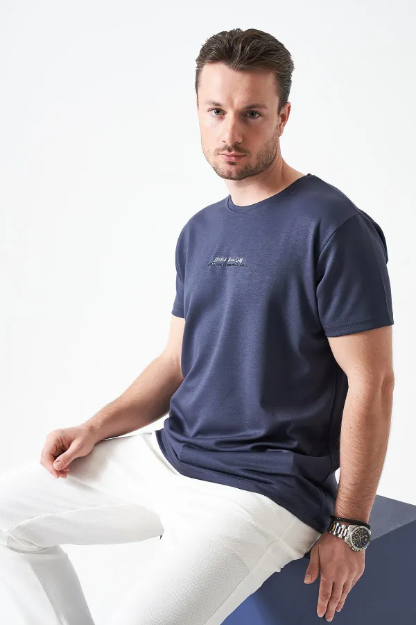 T-shirt homme anthracite à col rond en modal avec imprimé MANFECTUREO