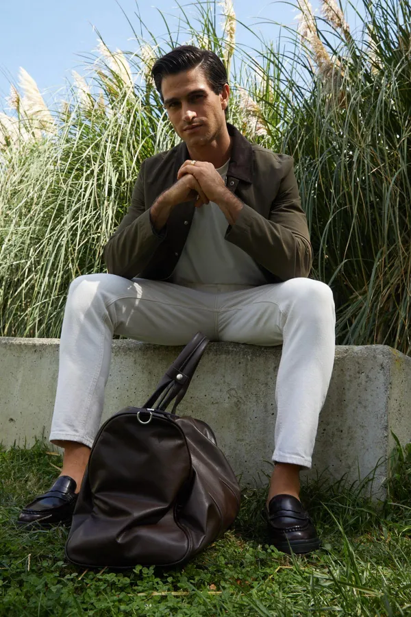 Veste classique kaki à col en velours pour homme