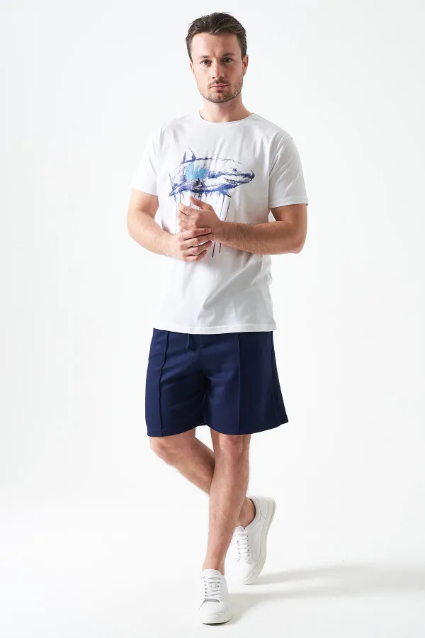 Erkek Lacivert Önü Çima Dikişli Modal Şort