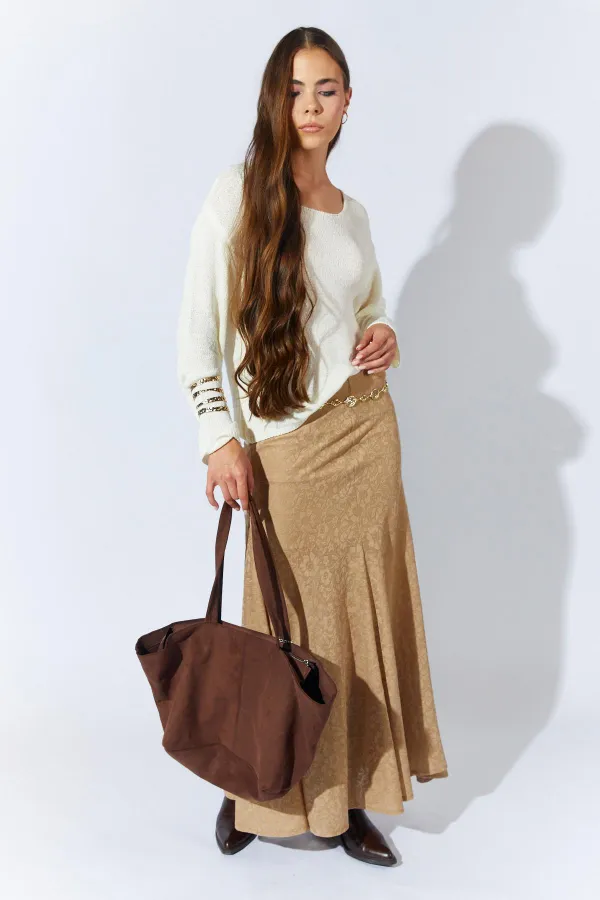 Kadın Bej Içi Mini Etekli Dilimli Tül Etek