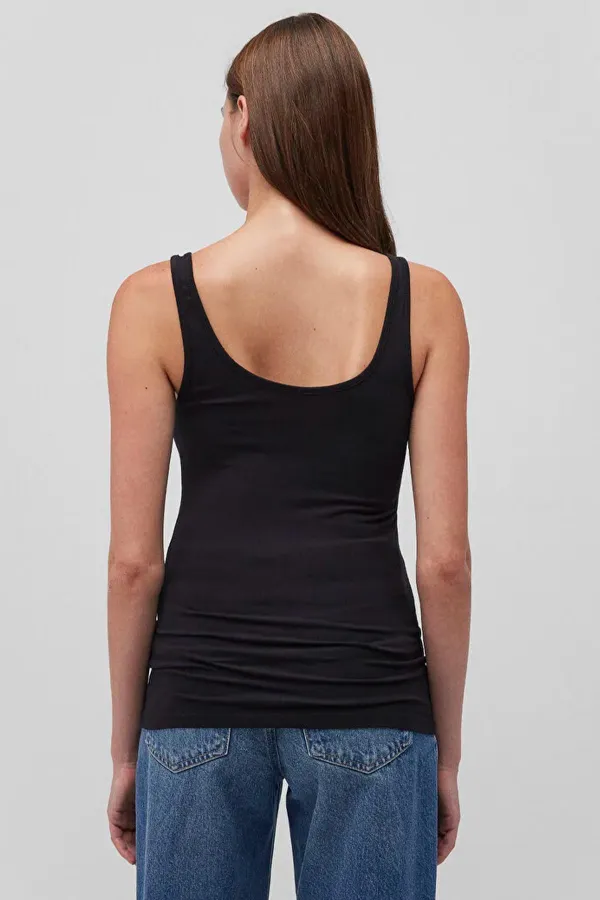 Kadın Siyah Kalın Askılı Ön Arka U Yaka Tişört