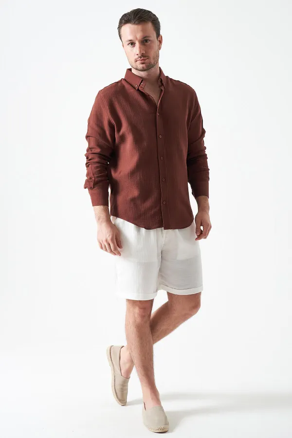 Erkek Ekru Baggy Double Paça Müslin Şort