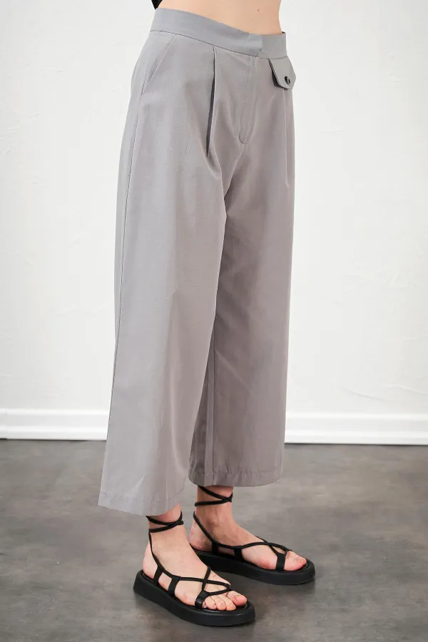 Kadın Gri Kısa Palazzo Poplin Pantolon