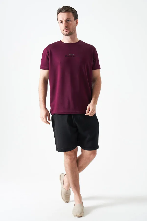 T-shirt homme prune à col rond, fabriqué en modal imprimé