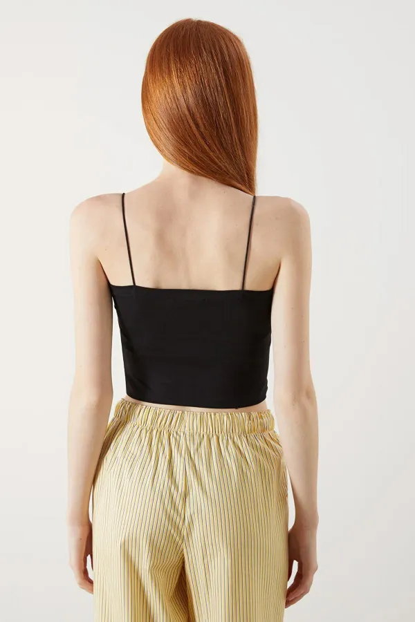 Kadın Siyah Spagetti Askılı İçi Gloplu Full Licra Atlet