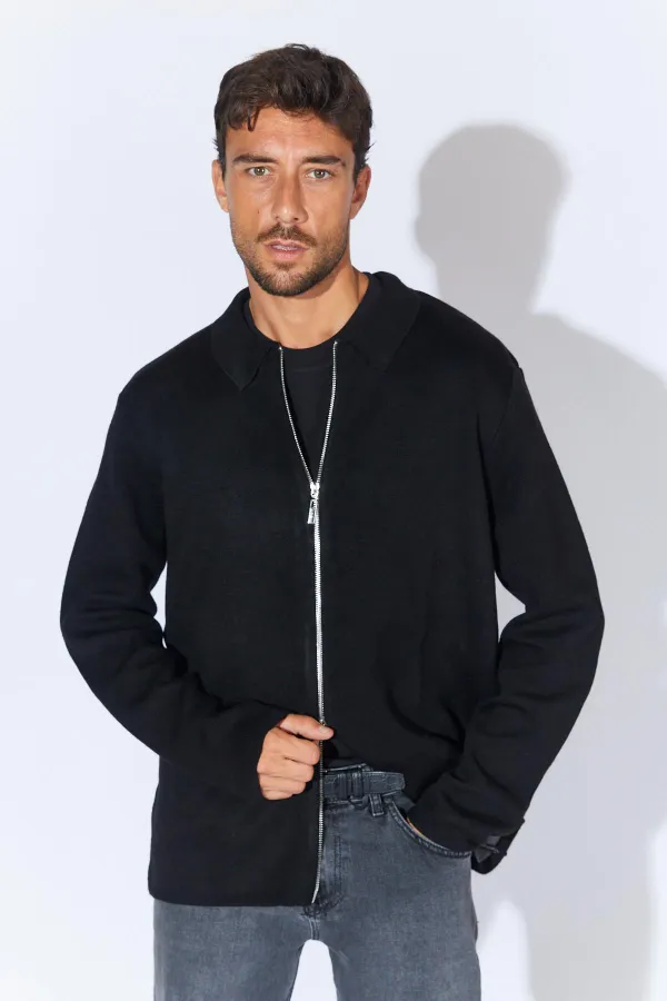 Gilet zippé en acrylique double face noir et gris pour homme