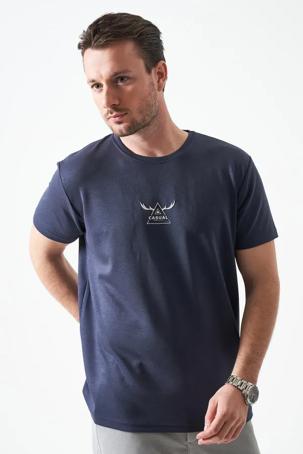 Erkek Antrasit Bisiklet Yaka CASUAL  Baskılı Modal Tişört