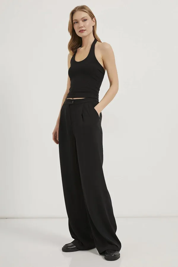 Women's Black Halter Neck Modal Ribbed Tank Top