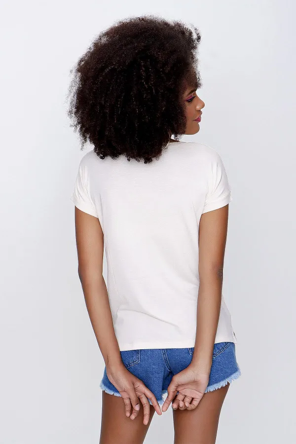 Kadın Taş V Yaka Geniş Salaş Tişört