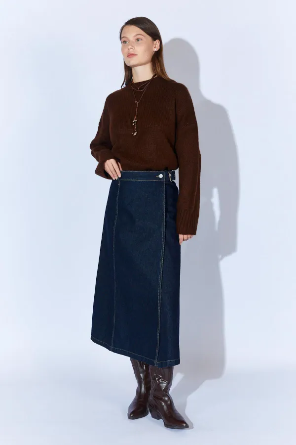 Women's Rinse Wash Side Buckle Wrap Jean Skirt Women's Rinse Wash Side Buckle Wrap Jean Skirt
