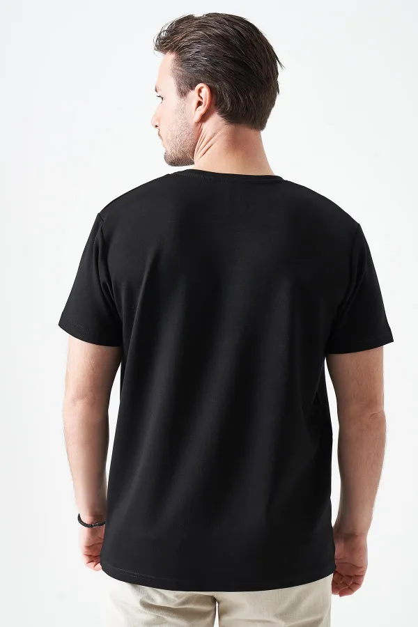 T-shirt noir à col rond en modal pour homme avec imprimé ours origami