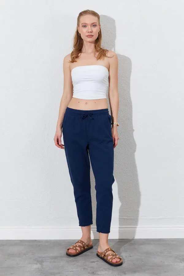 Kadın Lacivert (6813) Paça Pis Dikişli Gabardin Pantolon