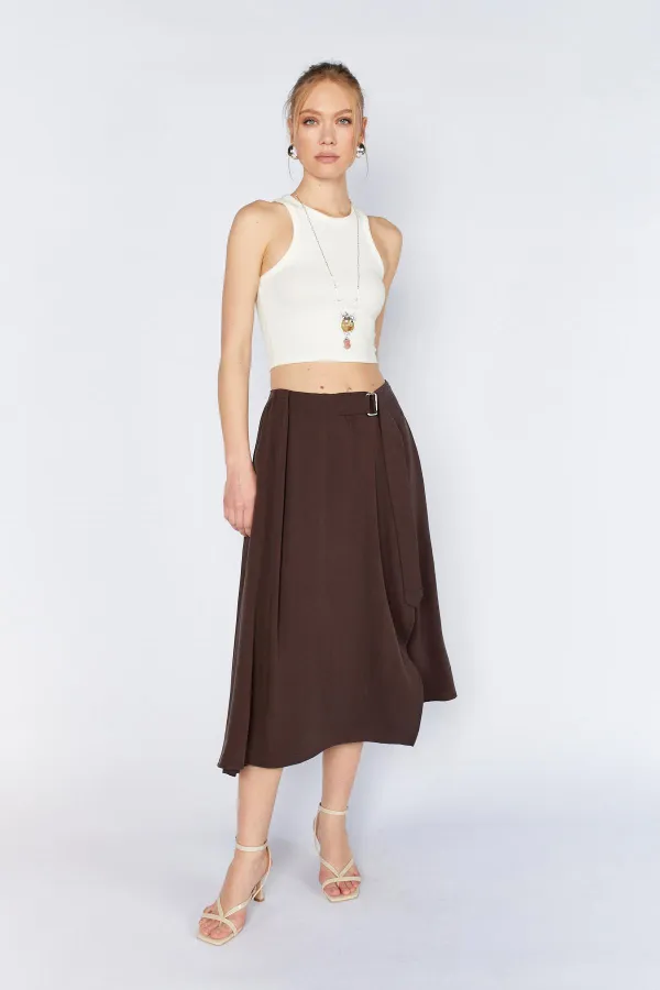 Jupe marron pour femme 3495 avec ceinture et détail à la taille
