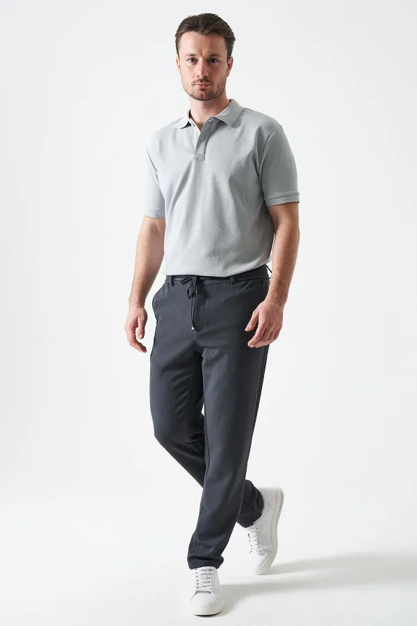 Erkek Antrasit Beli Yarım Lastikli Mendi Örme Jakar Pantolon